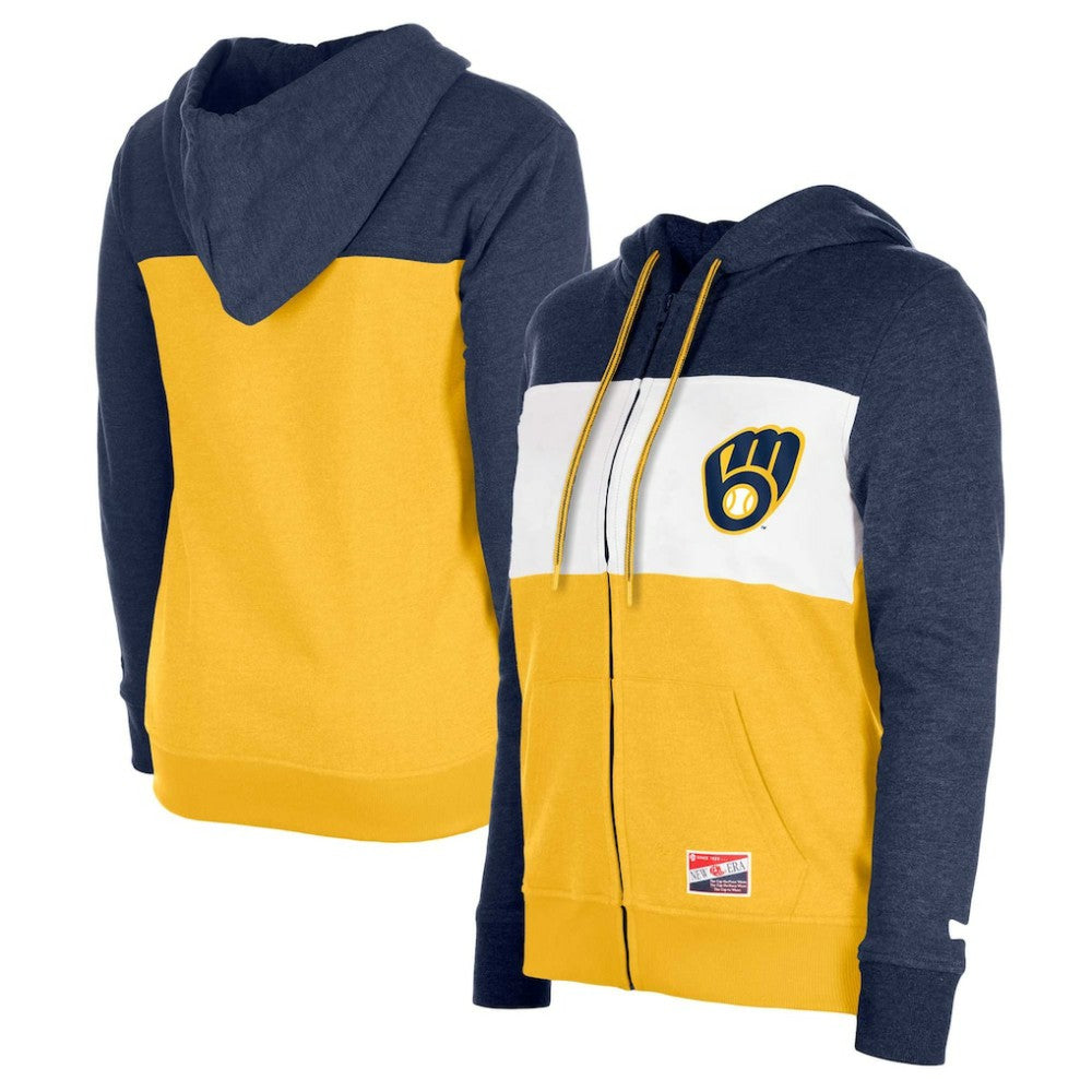 Milwaukee Brewers Women's Color Block Full-Zip Hoodie Jacket - Navy | New Era