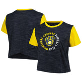 Milwaukee Brewers Women's Plus Size Crossover Back Cropped T-Shirt - Navy | New Era