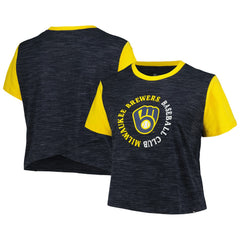 Milwaukee Brewers Women's Plus Size Crossover Back Cropped T-Shirt - Navy | New Era