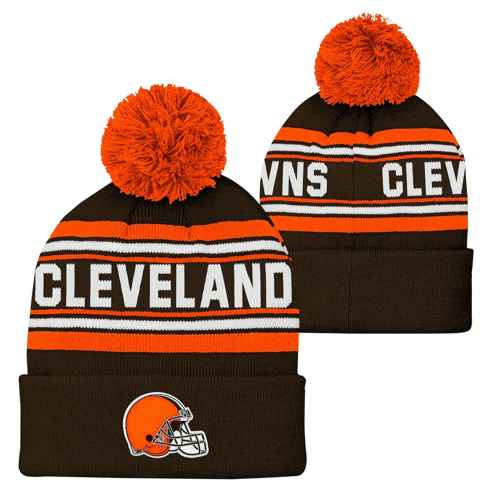 Cleveland Browns Youth Jacquard Cuffed Knit Hat with Pom - Brown outlet
