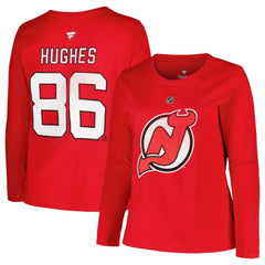 New Jersey Devils Profile Women's Plus Size Distressed Printed Name & Number Long Sleeve T-Shirt Red