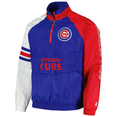 Chicago Cubs Starter Elite Raglan Half-Zip Jacket - Royal/Red
