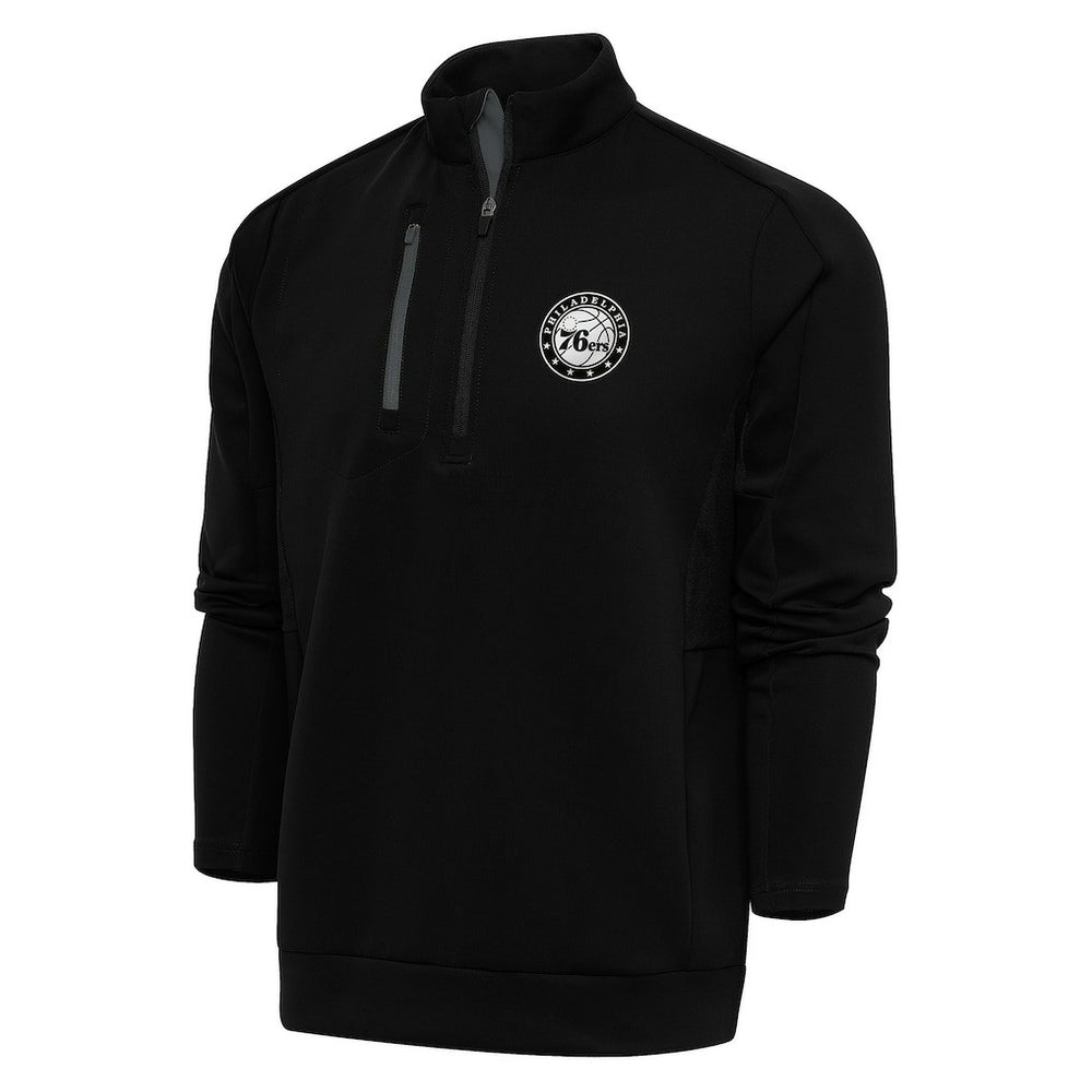 Philadelphia 76ers Antigua Metallic Logo Generation Quarter-Zip Pullover Top - Black online