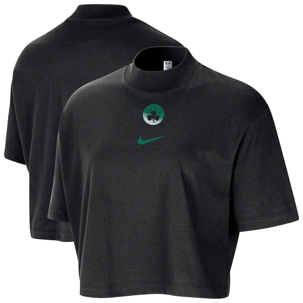 Boston Celtics Women's Courtside Mock Neck Loose Fit Cropped T-Shirt - Black | Nike on sale