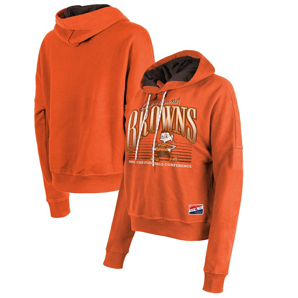 Cleveland Browns New Era Women's Throwback Boxy Pullover Hoodie - Orange sale
