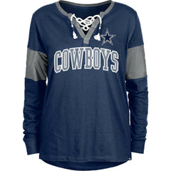 Dallas Cowboys New Era Women's Lace-Up Notch-Neck Long Sleeve T-Shirt - Navy outlet