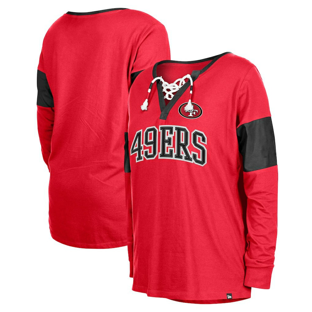 San Francisco 49ers New Era Women's Lace-Up Notch-Neck Long Sleeve T-Shirt - Scarlet online
