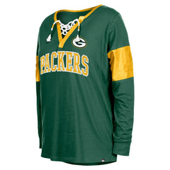 Green Bay Packers New Era Women's Lace-Up Notch-Neck Long Sleeve T-Shirt - Green outlet