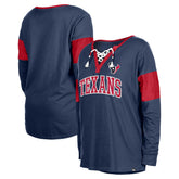 Houston Texans New Era Women's Lace-Up Notch-Neck Long Sleeve T-Shirt - Navy outlet