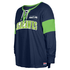 Seattle Seahawks New Era Women's Plus Size Lace-Up Notch Neck Long Sleeve T-Shirt - College Navy discount