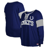 Indianapolis Colts New Era Women's Plus Size Lace-Up Notch Neck Long Sleeve T-Shirt - Royal discount