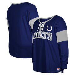 Indianapolis Colts New Era Women's Plus Size Lace-Up Notch Neck Long Sleeve T-Shirt - Royal discount
