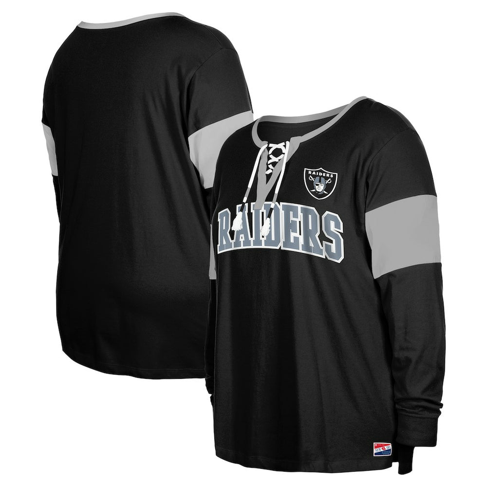 Las Vegas Raiders New Era Women's Plus Size Lace-Up Notch Neck Long Sleeve T-Shirt - Black sale