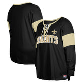 New Orleans Saints New Era Women's Plus Size Lace-Up Notch Neck Long Sleeve T-Shirt - Black discount