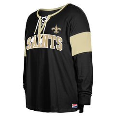 New Orleans Saints New Era Women's Plus Size Lace-Up Notch Neck Long Sleeve T-Shirt - Black discount