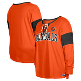 Cincinnati Bengals New Era Women's Plus Size Lace-Up Notch Neck Long Sleeve T-Shirt - Orange sale