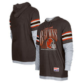 Cleveland Browns New Era Twofer Long Sleeve Hooded T-Shirt - Brown on sale
