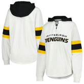 Pittsburgh Penguins G-III 4Her by Carl Banks Women's Goal Zone Long Sleeve Lace-Up Hoodie T-Shirt White/Black