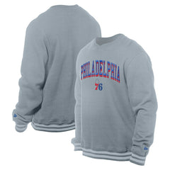 Philadelphia 76ers Chenille Cross Over Pullover Sweatshirt - Gray | New Era shop