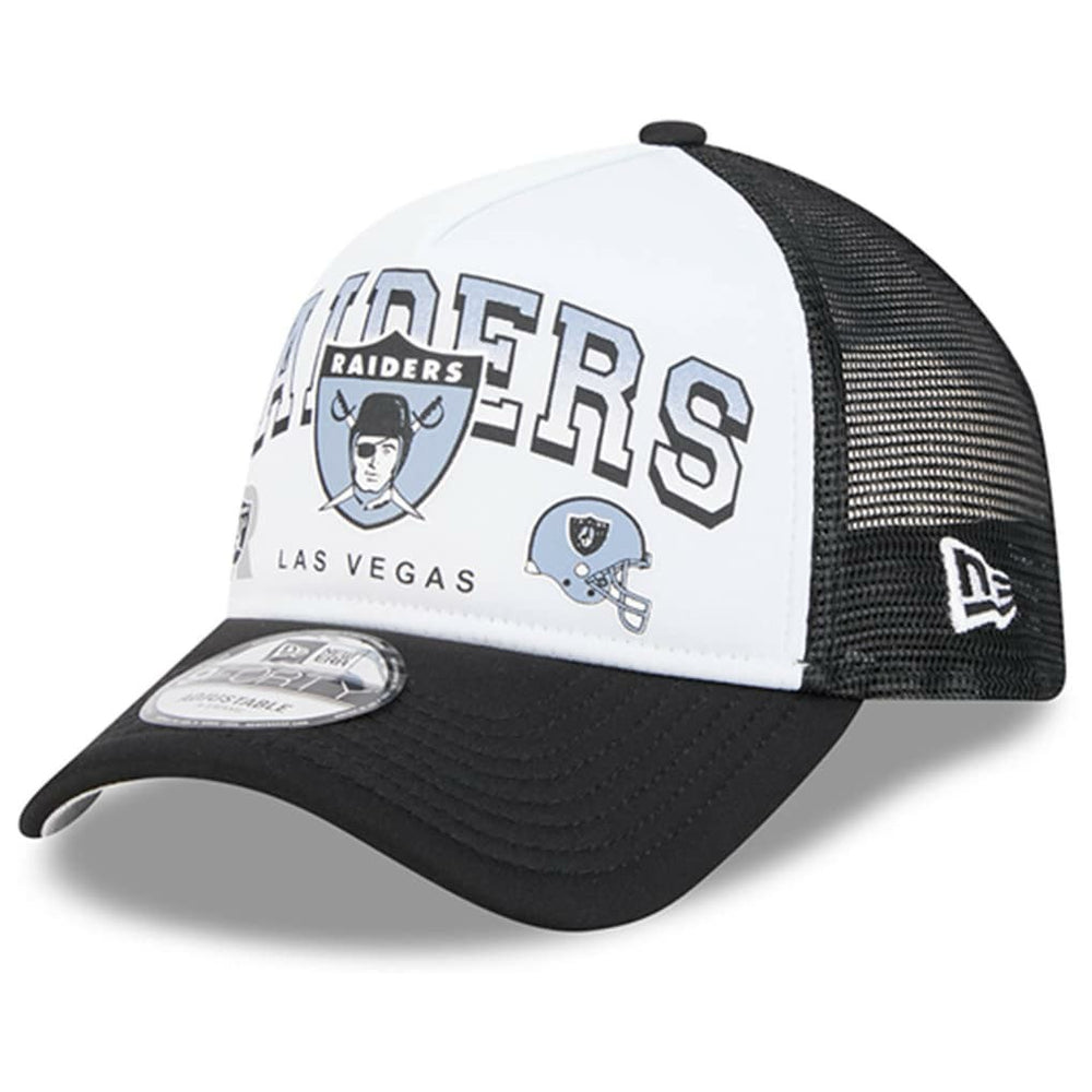 Las Vegas Raiders New Era Retro Wordmark A-Frame 9FORTY Adjustable Hat - White/Black outlet