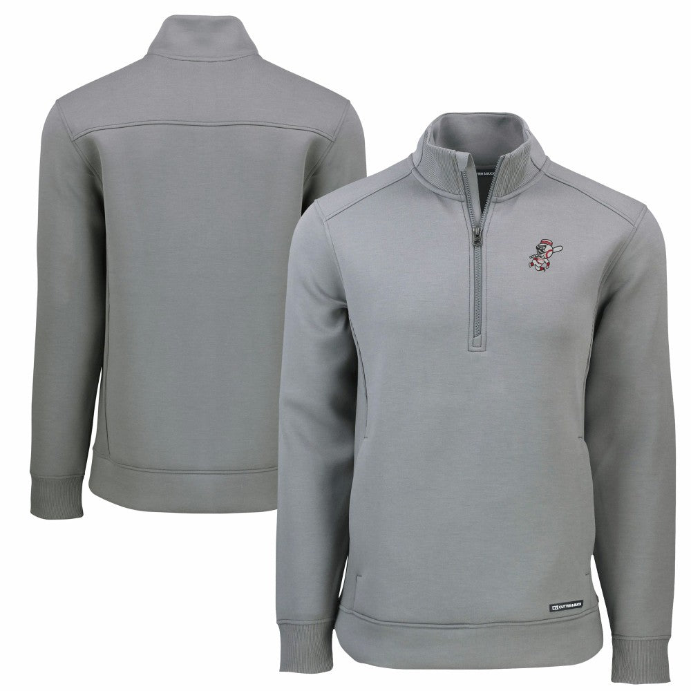 Cincinnati Reds Cutter & Buck Cooperstown Collection Roam Eco Recycled Quarter-Zip Pullover - Gray