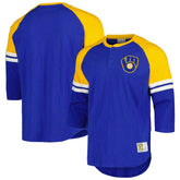 Milwaukee Brewers Cooperstown Collection Legendary Raglan Slub Henley 3/4-Sleeve T-Shirt - Royal | Mitchell & Ness