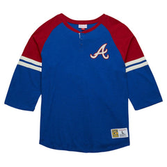 Atlanta Braves Cooperstown Collection Legendary Raglan Slub Henley 3/4-Sleeve T-Shirt - Royal | Mitchell & Ness