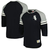 Chicago White Sox Cooperstown Collection Legendary Raglan Slub Henley 3/4-Sleeve T-Shirt - Black | Mitchell & Ness