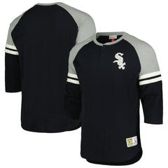 Chicago White Sox Cooperstown Collection Legendary Raglan Slub Henley 3/4-Sleeve T-Shirt - Black | Mitchell & Ness