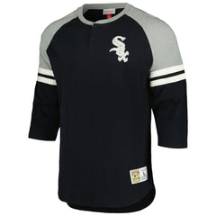 Chicago White Sox Cooperstown Collection Legendary Raglan Slub Henley 3/4-Sleeve T-Shirt - Black | Mitchell & Ness