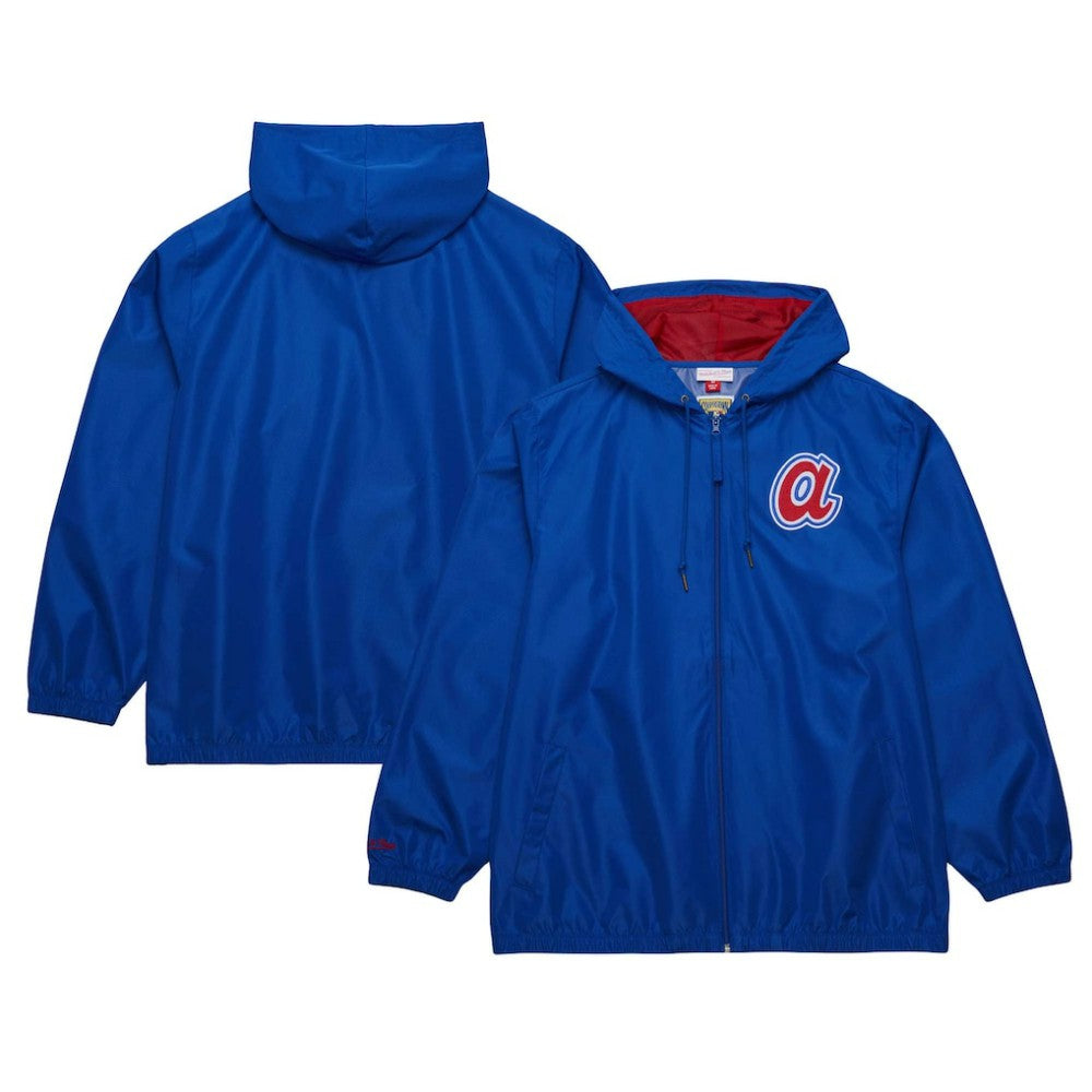 Atlanta Braves Cooperstown Collection Vintage Logo Full-Zip Hoodie Windbreaker Jacket - Royal | Mitchell & Ness