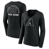 Arizona Diamondbacks Women's Monochrome Personalized Name & Number Long Sleeve V-Neck T-Shirt - Black