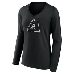 Arizona Diamondbacks Women's Monochrome Personalized Name & Number Long Sleeve V-Neck T-Shirt - Black