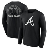Atlanta Braves Monochrome Personalized Name & Number Long Sleeve T-Shirt - Black