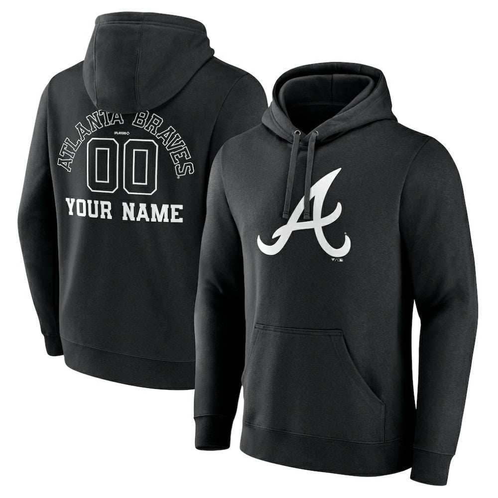 Atlanta Braves Monochrome Personalized Name & Number Pullover Hoodie - Black