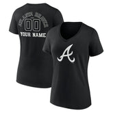 Atlanta Braves Women's Monochrome Personalized Name & Number V-Neck T-Shirt - Black