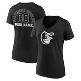 Baltimore Orioles Women's Monochrome Personalized Name & Number V-Neck T-Shirt - Black