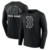 Boston Red Sox Monochrome Personalized Name & Number Long Sleeve T-Shirt - Black