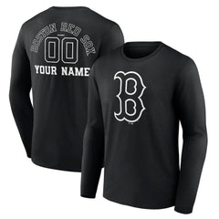 Boston Red Sox Monochrome Personalized Name & Number Long Sleeve T-Shirt - Black