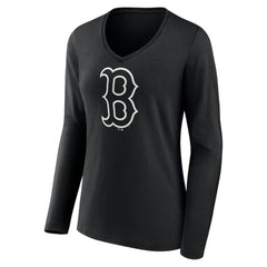Boston Red Sox Women's Monochrome Personalized Name & Number Long Sleeve V-Neck T-Shirt - Black