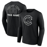 Chicago Cubs Monochrome Personalized Name & Number Long Sleeve T-Shirt - Black