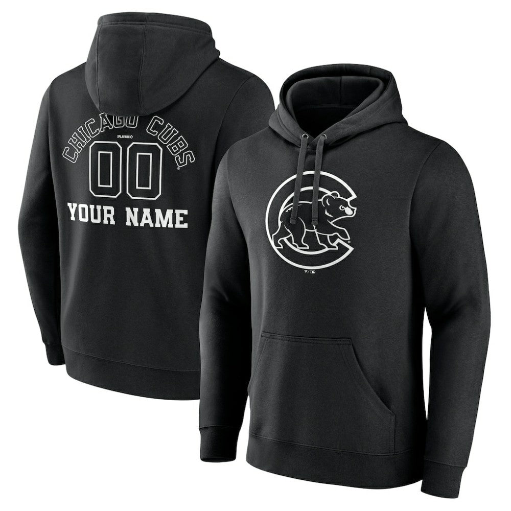 Chicago Cubs Monochrome Personalized Name & Number Pullover Hoodie - Black
