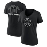 Chicago Cubs Women's Monochrome Personalized Name & Number V-Neck T-Shirt - Black