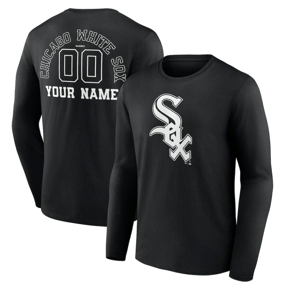 Chicago White Sox Monochrome Personalized Name & Number Long Sleeve T-Shirt - Black
