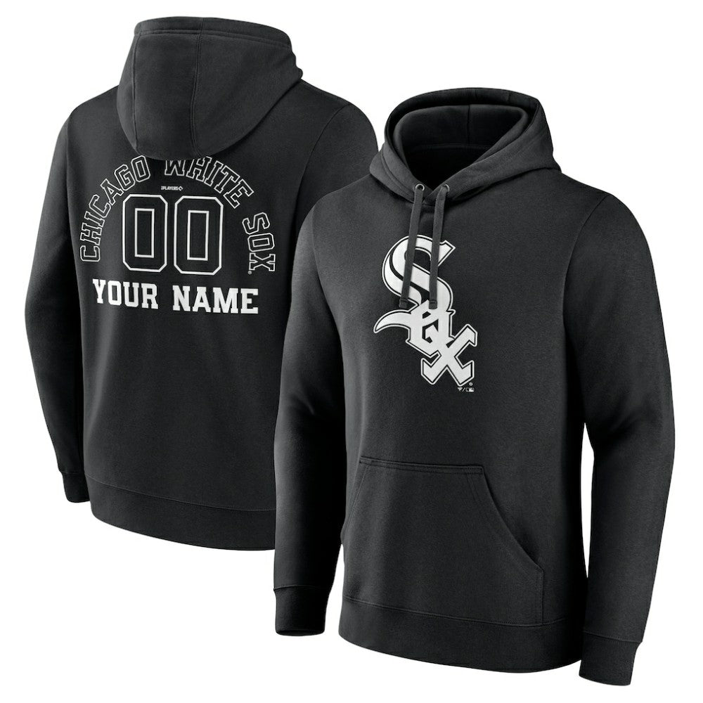 Chicago White Sox Monochrome Personalized Name & Number Pullover Hoodie - Black