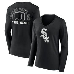Chicago White Sox Women's Monochrome Personalized Name & Number Long Sleeve V-Neck T-Shirt - Black