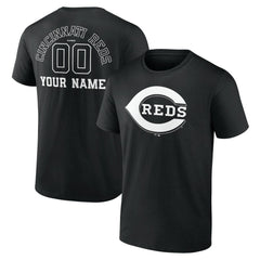 Cincinnati Reds Monochrome Personalized Name & Number T-Shirt - Black