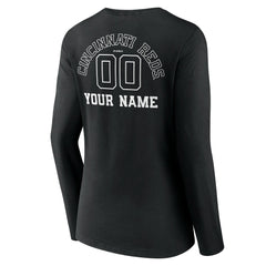 Cincinnati Reds Women's Monochrome Personalized Name & Number Long Sleeve V-Neck T-Shirt - Black