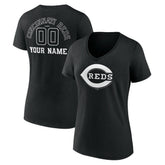 Cincinnati Reds Women's Monochrome Personalized Name & Number V-Neck T-Shirt - Black