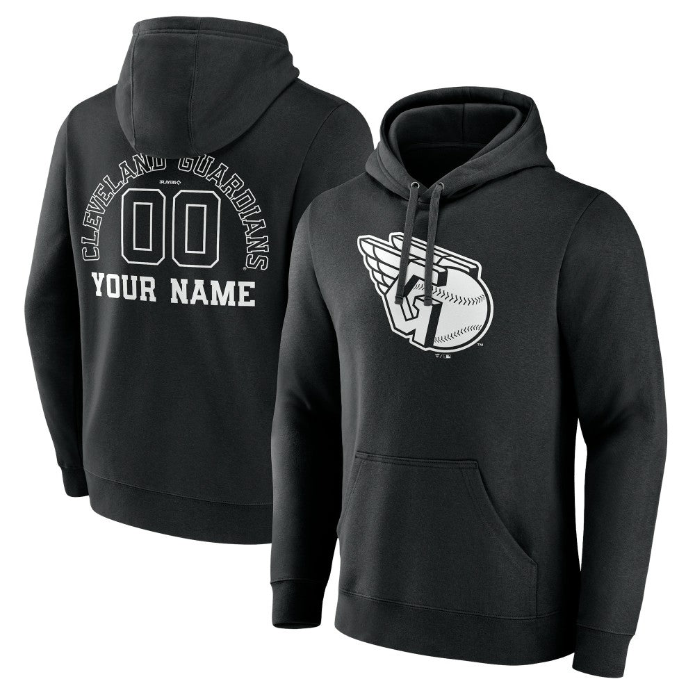 Cleveland Guardians Monochrome Personalized Name & Number Pullover Hoodie - Black